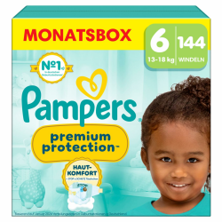 Pampers Baby Windeln Größe 6, Premium Protection, Windeln x144, 13kg-18kg, Doppelter Schutz für Hautkomfort & gegen Auslaufen Angebot bei HelloDeals