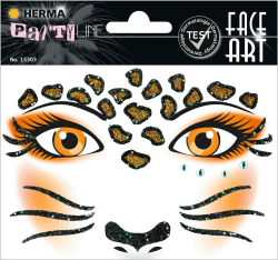 HERMA 15303 Face Art Sticker Leopard, dermatologisch getestet, ablösbare Glitzer Gesicht Aufkleber, temporäre Tattoos für Karneval Fasching Halloween Festival Kinder Geburtstag, orange Angebot bei HelloDeals