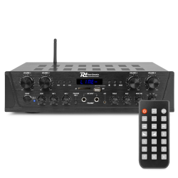 Power Dynamics PV240BT - 4 Kanal Stereo Verstärker Bluetooth, 400 Watt Amplifier Hifi Receiver, Fernbedienung, FM Radio, USB, SD, MP3, 2x Mikrofon Anschlüsse mit Echo, Talkover Funktion - Schwarz Angebot bei HelloDeals