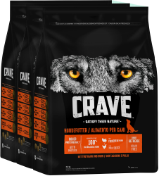 Crave Adult Trockenfutter mit Truthahn & Huhn, 3 Beutel, 3x2,8kg – Premium Hundefutter trocken mit hohem Proteingehalt und ohne Getreide – Hergestellt mit 100 Prozent natürlichem Huhn Angebot bei HelloDeals