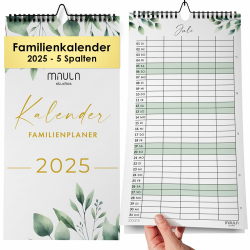 Familienplaner 2025 5 Spalten - Wandkalender 2025 Groß - Familienkalender 2025 5 Spalten - Kalender 2025 Familienplaner - Kalender 2025 Wandkalender - Jahreskalender WC009_25_greenery_D Angebot bei HelloDeals