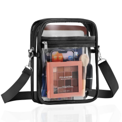 MoKo Transparente Crossbody Schultertasche, Station Genehmigte Tragetasche mit Abnehmbarem Gurt Statium Approved Klare Breiftasche für Arbeit Sport Spiele und Konzerte 16,5*7*23,5 CM Schwarz Angebot bei HelloDeals