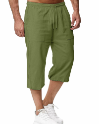 LVCBL Herren LeinenShorts 3/4 Länge Hosen Sommerhose Strand Yoga Jogger Casual Sweatpants 3XL Armee Grün Angebot bei HelloDeals