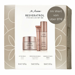 M. Asam Resveratrol Premium Geschenkset mit Lifting Cream (50 ml, Vegan), Perfecting Eye Cream (15 ml, Vegan) und Essence of Youth Serum (30 ml) Angebot bei HelloDeals