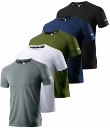 Boyzn 1, 3 or 5er Pack Sport Tshirts Herren Kurzarm T-Shirts Funktionsshirt Laufshirt Schnelltrocknend Atmungsaktive Sport Shirt Sommer Fitnessshirt Trainingsshirt für Running Workout Bodybuilding XL 5er-pack-schwarz/Navy/Grün/Weiß/Dunkelgrau Angebot bei HelloDeals