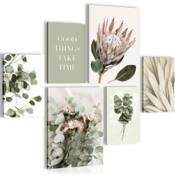 Novart Wandbilder Set Grün Blätter Boho Beige - KEIN EXTRA RAHMEN BENÖTIGT - Modern Deko - Wohnzimmer Schlafzimmer N023063a Angebot bei HelloDeals