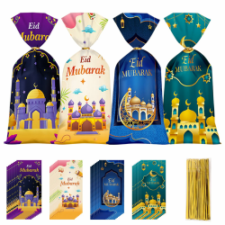 100 Stück Ramadan Tüten zum Befüllen, Bayram Geschenke Tüten, Eid Mubarak Dekoration, Geschenktüten Ramadan Kindergeburtstag, Ramazan Dekor, Geschenktasche Zellophan mit Gold Krawatten Partytüten Deko Angebot bei HelloDeals
