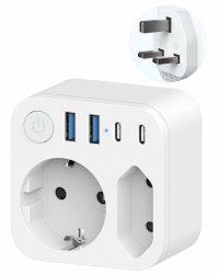 Reiseadapter Deutschland nach UK Adapter mit 4 USB (2 Typ-C), 2 Fach Reiseadapter England, Reisestecker Steckeradapter Schuko auf Typ G für Großbritannien Irland Malta Stromadapter, Weiß Angebot bei HelloDeals