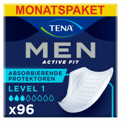 TENA Men Absorbent Protector Inkontinenzeinlagen, Level 1, für leichte Blasenschwäche, 96 Inkontinenzeinlagen (12 x 8 Packungen) für Männer, speziell entwickelt , Länge 23 cm Angebot bei HelloDeals