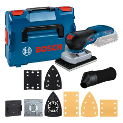 Bosch Professional 18V System Akku Schwingschleifer GSS 18V-13 (bürstenloser Motor, inkl. Staubbeutel, 3x Schleifplatte, 3x Schleifblatt, Lochwerkzeug, L-BOXX, ohne Akku/ Ladegerät) Angebot bei HelloDeals