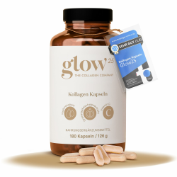 Glow25® Kollagen Kapseln hochdosiert [180 Kapseln] mit Hyaluronsäure und Vitamin C | Premium Collagen Complex | Ohne Zusatzstoffe | Laborgeprüft | Made in Germany Angebot bei HelloDeals
