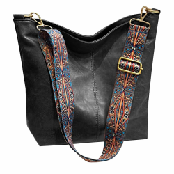 HAIWILL Umhängetasche Damen Große Crossbody Bag Damen mit Breiter Gurt Leder Hobo Bag Shopper Tasche Retro Schultertasche Handtasche für Alltag, Büro, Schulausflug und Einkauf Mittelgroß- Schwarz Angebot bei HelloDeals