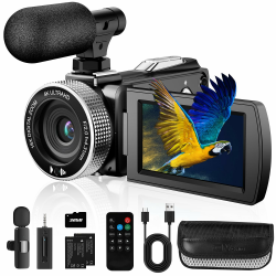 Vmotal 4K Videokamera, 48MP Foto/4K 60FPS Videorecorder, digitaler Camcorder für Vlogging auf YouTube, mit 2 Batterien/kabellosem Mikrofon/SD-Karte/Fernbedienung Angebot bei HelloDeals