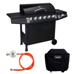 TAINO BASIC BBQ Gasgrill Grillwagen Edelstahl-Brenner + Seitenkocher Grill (Gasgrill BASIC 6+1 Set) Angebot bei HelloDeals