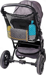 Universal Einkaufsnetz XL für Kinderwagen, Buggy, Sportwagen, Jogger und Zwillingswagen/einfacher Klickverschluss/extra großes Kinderwagennetz - Schwarz Angebot bei HelloDeals