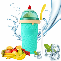 Slush Becher, Slushy Maker Becher, Silikon Squeeze Slush Becher, Wiederverwendbarer Slush Eisbecher mit 2-in-1-Strohhalm und Löffel, zum Kneten Smoothie Pinch Ice Cup DIY (Hellgrün) Angebot bei HelloDeals