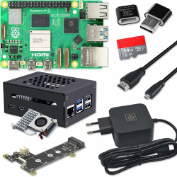 Raspberry Pi 5 8GB PCIe M.2 NVMe - Kit | Metallgehäuse | Active Cooler | M.2 NVMe SSD PCIe Board | USB-C 45W Netzteil | 64GB SD Karte | 4K Micro HDMI Kabel Angebot bei HelloDeals