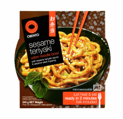 Obento Sesame Teriyaki Udon Bowl, Fertiggericht für die Mikrowelle, 240 g Angebot bei HelloDeals