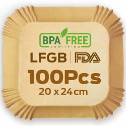 PORTENTUM Backpapier für Heißluftfritteuse 100 Stück, Einweg und ungebleicht. Geeignet für 5 bis 8 Liter. Lebensmittelechtes Backpapier, BPA-frei, FDA- und LFGB-zertifiziert Angebot bei HelloDeals