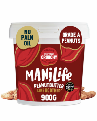 ManiLife Erdnussbutter, Peanut Butter, Deep Roast Crunchy, 900-g-Dose, Erdnussmus aus besten argentinischen Erdnüssen, vegan, erdnussbutter ohne zucker und palmöl, ohne GVO, bulk erdnussbutter Angebot bei HelloDeals