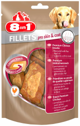 8in1 Fillets Pro Skin & Coat Hunde-Snack mit Hähnchen, funktionale Leckerlis für Hunde, aromatisiert mit Leinsamenöl, 80 g Beutel Angebot bei HelloDeals