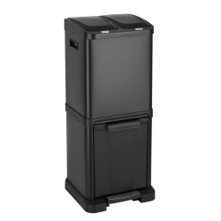 SVITA 3XCOMBO32 Mülleimer 3 Fächer hochwertiger Treteimer Abfalleimer für Küche - Mülleimer Küche 3 Fächer Mülltrennung mit Schubfächern Trennsystem Edelstahl Abfalleimer Schwarz Angebot bei HelloDeals