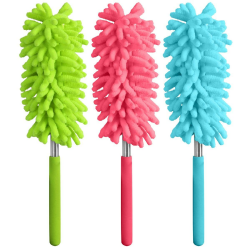 FACKELMANN Teleskop-Staubwedel, klein, Funktionskopf 12,5 x 6 cm, Griff maximal 63 cm, Gesamtlänge 75,5 cm, weiches Mikrofaser-Material mit Kunststoffgriff, rosa, blau oder grün Angebot bei HelloDeals