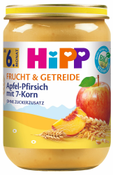HiPP Bio Frucht & Getreide Apfel-Pfirsich mit 7-Korn, 6er Pack (6 x 190g), Mittel Angebot bei HelloDeals