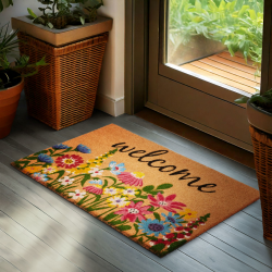BRUBAKER Fußmatte für Außen und Innen - Welcome Blumenwiese - 45 x 75 cm Blumen Schmutzfangmatte aus Kokos - Antirutsch Fußabtreter Wetterfest und rutschfest - Türmatte - Braun Bunt Welcome - Blumenwiese Angebot bei HelloDeals