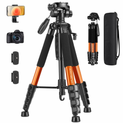 JOILCAN Kamera Stativ, 187cm Fotostativ mit Abnehmbar Kopf, Camera Tripod mit Tragetasche für Canon Nikon DSLR, Aluminium Dreibeinstativ Tragkraft 5kg mit Handyhalterung for Smartphone(Orange) Angebot bei HelloDeals