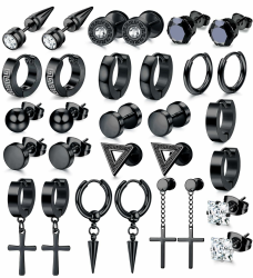 JeweBella 15 Paar Ohrringe Herren Edelstahl Ohrstecker Set Ohrringe Creolen Hypoallergen Zirkonia Ohrstecker Kreuz Baumelnde Ohrringe Piercing Knorpel Ohrringe Schwarz/Silber für Männer Damen A:StyleA Angebot bei HelloDeals