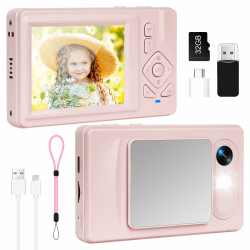 Digitalkamera 4K - 48MP UHD Kompakt Digitalkamera mit 2.8“ LCD Bildschirm und 18X Digitalzoom Anti-Shake Fotografie Vlogging Kamera mit 32gb SD Karte für Kinder Studenten Anfänger Teen (Rosa) Angebot bei HelloDeals