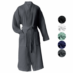 heimtexland ® Bademantel Waffelpique Reisebademantel Saunamantel 100% Baumwolle Oekotex leicht schnelltrocknend hautfreundlich für Damen und Herren Typ881 L Anthrazit Angebot bei HelloDeals