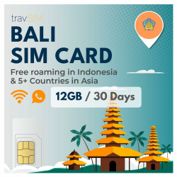 travSIM Bali SIM-Karte | 12GB Daten | 4G/5G Geschwindigkeiten | Kostenloses Roaming in Indonesien & 5+ Ländern in Asien | Funktioniert in iOS und Android Geräten | Plan auf Bali SIM ist für 30 Tage Angebot bei HelloDeals