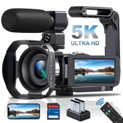 Delmodes Videokamera 5K Camcorder 64MP WiFi 18X Digitalzoom Vlogging Kamera für YouTube, 3.0" IPS Touchscreen IR Nachtsicht Videokamera mit Handstabilisator, 32GB SD-Karte, Fernbedienung, Batterien Angebot bei HelloDeals