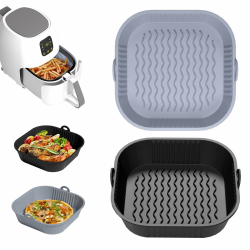 Diboniur 2Pcs Silikonform für Heißluftfritteuse 5-8L, 21CM Airfryer Silikonform Zubehör, Heissluftfritteuse Zubehör, Air Fryer Silikon Einsatz Heißluftfritteuse Backform (Grau und Schwarz) Angebot bei HelloDeals