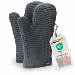 Bellphany Premium Silikon Ofenhandschuhe Paar - Design Topfhandschuhe zum Kochen & Backen, Backofenhandschuhe hitzebeständig bis 250°C, Anthrazit Angebot bei HelloDeals