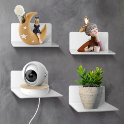 SHEPIN 4er Set Kleines Wandregal Weiß 10cm, Kleines Regal Wand mit Kabelloch, Regal ohne Bohren aus Acryl, Regalbrett Schweberegal Dekoration für Schlafzimmer Badezimmer Wohnzimmer Angebot bei HelloDeals