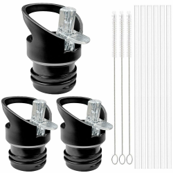 Grasslandy 3 Stück Strohdeckel, Tragbarer Wasserflaschenverschluss, Strohhalmdeckel für Flaschen mit breiter Öffnung, Für Wasserflaschen Standflaschen Wasserflaschen mit Sportverschluss -Schwarz Angebot bei HelloDeals