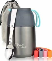 Milu® Thermobehälter für Essen 450ml, Edelstahl Warmhaltebehälter mit Löffel, Thermobecher Essen, Thermo Lunchbox für Kinder, Erwachsene, Thermobox Suppen, Babybrei, Speisebehälter Grau, 450ml Angebot bei HelloDeals