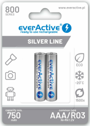 everActive Akku AAA 800 mAh 2 Stück, NI-MH, Micro R03, wiederaufladbare Batterien, vorgeladen, Silver Line 1.2V, 1 Blisterkarte Angebot bei HelloDeals