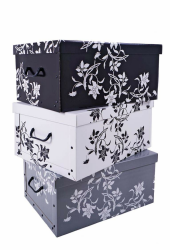 Spetebo 3er Set Aufbewahrungsbox mit Deckel je 51 x 37 cm - Blumenmuster - Stapelbox aus Pappe mit Griffen 45 Liter - Organizer Storage Box Allzweck Spielzeug Kiste Geschenk Karton Barock stapelbar Angebot bei HelloDeals