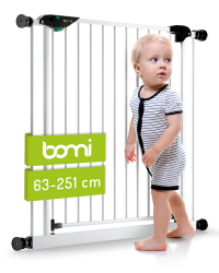 BOMI Kindertreppen Gitter Mira | Ohne Bohren | Schließt automatisch | Baby Gitter Weiss mit Automatik-Tür | Kindertreppenschutzgitter Tür und Treppenschutzgitter zum Klemmen | Breite: 83-91 cm Angebot bei HelloDeals