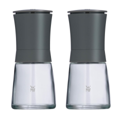 WMF Trend Mühlenset 2tlg, Salz- und Pfeffermühle unbefüllt, Glasbehälter, Keramikmahlwerk, Mühle für Salz, Pfeffer, Gewürze, grau Angebot bei HelloDeals