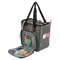 Coopay Basteltasche zum Häkeln, Stricken, Kreuzstich, Garn Organizer Tasche Reise-Aufbewahrungstasche für Strickzubehör & Häkelprojekte, Stickerei Nähtaschen, 24,9 x 25,4 x 14 cm, Oxford-Stoff Reiher Grau Angebot bei HelloDeals