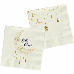 Folat Eid Mubarak Ramadan Dekoration - Servietten Gold Weiß 33x33 cm 20 Stück - Eid Deko Stern Mond Zubehör Ramadan Angebot bei HelloDeals