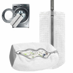 Aluusy Schuhwaschbeutel Waschmaschine 2 Stück Wäschesack Schuhe Groβ mit 360° Reinigung Flaum, Wiederverwendbarer Waschbeutel Schuhe Waschmaschine mit Reißverschluss für Sneaker (Weiß) Angebot bei HelloDeals