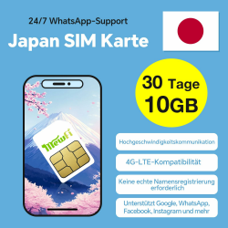 Japan SIM-Karte, Japan Reise-SIM-Karte. 3-in-1 Prepaid-SIM-Karte. Internationale SIM-Karte für Geschäftsreisen. 4G Betriebsnetz, unbegrenzte Geschwindigkeit (10GB für 30 Tage) Angebot bei HelloDeals