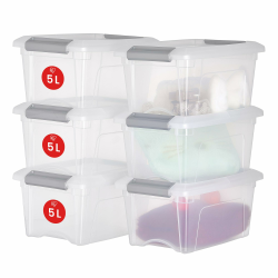 Iris Ohyama Aufbewahrungsboxen mit Deckel, 5L, 6er-Set, Silber, Sicherer Verschluss, Stapelbar, Griffe, Schlafzimmer, Schrank, Büro, Organisation, BPA-freies Plastik, Ordnungsboxen, NTB-5 Angebot bei HelloDeals