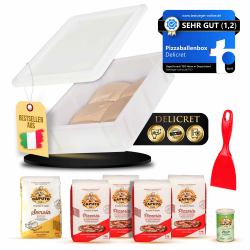 DELICRET - Starter-Kit Pizzateig | 4x Caputo Pizzeria + 1x Caputo Semola + 1x Trockenhefe + 1x Pizzaspachtel + 1x Pizza Box mit Deckel & Flyer mit Original Teig Rezept | Gärbox Angebot bei HelloDeals